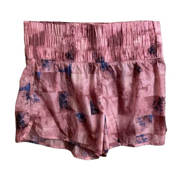 DIP SHORTS Women’s L ATHLETIC Nylon High Waist Pink Abstract Print Shorts - Picture 1 of 7